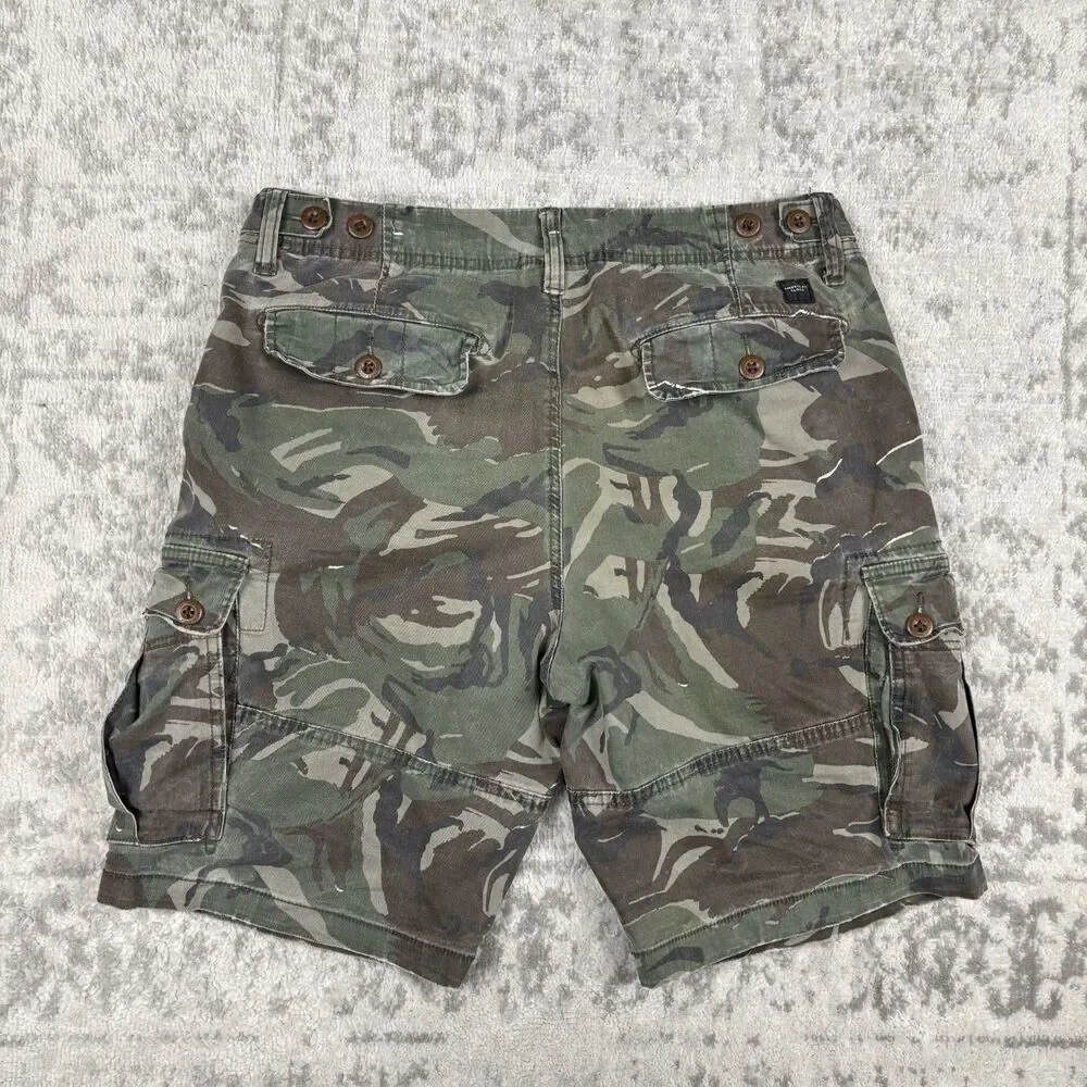 Y2K American Eagle Cargo Shorts Mens Camo Green Brown Military Baggy Size 33